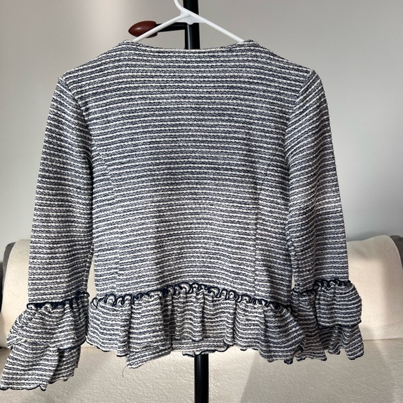 Banana Republic Blue White Tweed Ruffle Peplum Asymmetrical Zip Blazer Jacket 4 - Picture 7 of 8